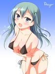  bikini blue_eyes blue_hair blush breasts deego_(omochi_bazooka) kantai_collection large_breasts long_hair looking_at_viewer open_mouth smile solo suzuya_(kantai_collection) swimsuit 