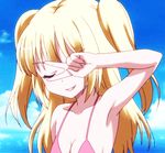  1girl animated animated_gif armpits bikini blonde_hair boku_wa_tomodachi_ga_sukunai breasts cleavage hasegawa_kobato swimsuit twintails 