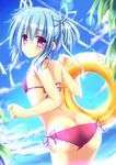  ass bikini blue_hair butt_crack from_behind hair_ribbon highres innertube mashiroiro_symphony md5_mismatch nanairo_fuusen purple_eyes ribbon swimsuit uryuu_sakuno 