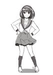  1girl ganto monochrome school_uniform simple_background skirt suzumiya_haruhi suzumiya_haruhi_no_yuuutsu tagme white_background 