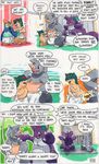  2015 argon_vile balls bulge clothed clothing comic cum english_text eyes_closed fur half-dressed horn male mammal nidoking nintendo nude open_mouth penis pok&eacute;mon quilava red_eyes rhydon size_difference smile standing text towel video_games 