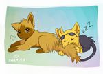  ambiguous_gender black_fur blush brown_fur canine duo eyes_closed eyewear feline fur glasses green_eyes hyena lion looking_at_viewer mammal nintendo pok&eacute;mon poochyena shinx shiny_pok&eacute;mon sleeping soraiko video_games yellow_fur 