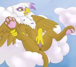  2015 anthro anthrofied avian beak clitoris cloud evilymasterful female friendship_is_magic gilda_(mlp) gryphon lying my_little_pony on_back on_cloud outside paws pussy pussy_juice solo spread_legs spreading tongue 