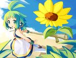  abe_kanari antenna_hair bracelet earrings flower green_eyes green_hair jewelry marona_(phantom_brave) nippon_ichi open_mouth phantom_brave solo stick sunflower thighhighs 