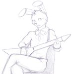  abs anthro bonnie_(fnaf) bow_tie clothed clothing five_nights_at_freddy&#039;s guitar half-dressed lagomorph looking_at_viewer male mammal musical_instrument nukde pants pose rabbit sketch smirk solo topless 