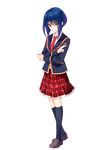  black_legwear blue_hair board_game full_body girlfriend_(kari) hibara_eiko long_hair necktie official_art plaid plaid_skirt purple_eyes qp:flapper school_uniform short_hair shougi skirt socks solo transparent_background 