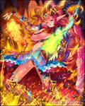  breasts dancing fire large_breasts oomii_(f.style) pointy_ears red_eyes red_hair 