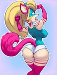  2015 anthro blonde_hair butt cat feline flexing fur hair mammal muscles smile spandex thefuckingdevil 