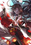  armor black_hair blue_eyes izumi-no-kami_kanesada japanese_armor japanese_clothes katana kusazuri male_focus sheiyue solo sword touken_ranbu weapon 