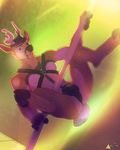  2015 abstract_background anthro antlers arcticorange bulge butt cervine deer fur hair harness hooves horn male mammal pole pole_dance presenting smile solo spread_legs spreading vpl 