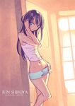  bare_shoulders blue_eyes brown_hair groin idolmaster idolmaster_cinderella_girls midriff navel nishimura_eri shibuya_rin short_shorts shorts sketch solo tank_top 