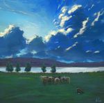  artist_name ask_tegler cloud dog grass grasslands highres landscape no_humans original outdoors sheep sky tree 