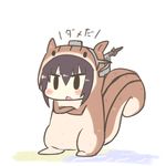  animal_costume black_hair blush_stickers crossed_arms hairband headgear inishie kantai_collection nagato_(kantai_collection) open_mouth solo squirrel squirrel_costume tail translated 