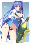  bad_id bad_pixiv_id bikini black_bikini blue_eyes blue_hair blush bottle breasts cleavage copyright_name deal large_breasts long_hair navel open_mouth outside_border phantasy_star phantasy_star_online_2 sakura_neko side-tie_bikini skirt skirt_lift smile solo star swimsuit thighhighs two_side_up white_legwear wine_bottle 