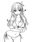  bikini boku_wa_tomodachi_ga_sukunai breasts fang front-tie_bikini front-tie_top greyscale heart kashiwazaki_sena large_breasts long_hair looking_at_viewer monochrome side-tie_bikini simple_background smile solo swimsuit white_background zaxwu 