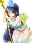  ambition_of_the_slimes black_hair blue_eyes blush breasts garter_straps hat large_breasts long_hair looking_at_viewer naso4 pubic_hair sideboob simple_background slime solo staff thighhighs white_background 