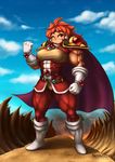  1girl blush breasts cape female lina_inverse muscle nestkeeper red_eyes red_hair slayers solo 