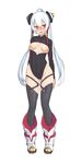  boots breastless_clothes breasts chiwino covered_navel highres leotard long_hair looking_at_viewer matoi_(pso2) nipples phantasy_star phantasy_star_online_2 red_eyes small_breasts solo standing thighhighs twintails very_long_hair white_hair 