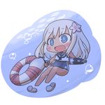 blonde_hair blue_eyes blush_stickers bubble chibi flower hair_ornament inishie innertube kantai_collection long_hair open_mouth ro-500_(kantai_collection) school_swimsuit slippers solo swimsuit swimsuit_under_clothes torpedo underwater 