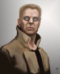  batou blonde_hair bruce_willis coat crashinist expressionless ghost_in_the_shell glasses grey_background lips looking_at_viewer short_hair signature simple_background the_sixth_sense 