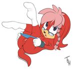  anthro anus breasts changing clothing echidna eyewear female glasses lara-su mammal monotreme nipples nude panties pussy sega solo sonic_(series) surprise the_other_half underwear 