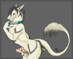  anthro bent_over claws collar cum cum_on_hand cum_on_penis cum_string damasath english_text erection fur looking_down male masturbation navel nude orgasm penis raised_arm sergal sharp_claws skaith solo standing text 