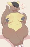  &lt;3 acstlu breasts english_text eyes_closed fangs female kangaskhan milf mother nintendo open_mouth parent plain_background pok&eacute;mon sitting solo tape text tongue video_games 