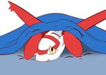  blanket dragon frown latias legendary_pok&eacute;mon looking_at_viewer nintendo pok&eacute;mon red_feathers sad solo video_games whatsapokemon white_feathers yellow_eyes 