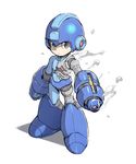  arm_cannon blue_eyes full_body helmet highres male_focus robot rockman rockman_(character) rockman_(classic) solo tonami_kanji weapon 