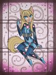  2012 alternate_color animal_ears anthro blonde_hair blue_eyes breasts canine clothed clothing female fur hair mammal metroid nintendo raptor007 smile solo song spacesuit video_games yellow_fur zero_suit 