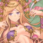  armlet armor bare_shoulders bikini_armor blonde_hair breasts cleavage flower hair_ornament jewelry jyon kali_(p&amp;d) large_breasts long_hair mole mole_under_mouth multiple_arms necklace purple_armor purple_eyes puzzle_&amp;_dragons smile 