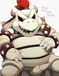  baculum blush bone bowser chubby dry_bowser hair japanese_text koopa male mario_bros nintendo os_penis penis red_eyes red_hair scalie skeleton solo text undead video_games waniharu 