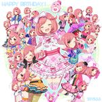  2015 animal_costume animal_ears ayase_naru bunny_ears closed_eyes dated dress fake_animal_ears gloves happy_birthday hat heart heart_hands long_hair lovelyn multiple_persona navel one_eye_closed open_mouth pink_hair pretty_(series) pretty_rhythm pretty_rhythm_rainbow_live ruka192 short_hair skates smile thighhighs v yellow_eyes 