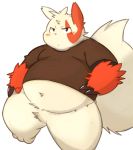  2014 96tning anthro belly blush clothing crotch_tuft male mammal nintendo overweight overweight_male pok&eacute;mon pok&eacute;mon_(species) shirt simple_background video_games white_background zangoose 