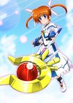  blue_eyes brown_hair diesel-turbo fingerless_gloves gloves long_skirt lyrical_nanoha magical_girl mahou_shoujo_lyrical_nanoha skirt solo takamachi_nanoha twintails 