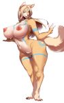  2018 5_fingers absurd_res anthro areola beauty_mark big_breasts black_nose blonde_hair blush breasts canine cervina7_(artist) female fur hair half-closed_eyes hi_res huge_breasts long_hair looking_at_viewer mammal markings multicolored_fur navel nipples nude open_mouth open_smile pubes pussy simple_background smile solo standing tan_fur teeth tongue tribal_markings two_tone_fur white_background white_fur wolf 