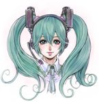  1girl green_hair hatsune_miku looking_at_viewer solo tabe_koji twintails vocaloid 