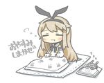  :3 bad_id bad_pixiv_id blonde_hair chibi closed_eyes detached_sleeves drooling futon hairband kantai_collection long_hair long_sleeves rensouhou-chan school_uniform serafuku shimakaze_(kantai_collection) simple_background sleeping translated under_covers white_background yuasan zzz 