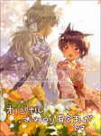  animal_ears cover cover_page field flower flower_field hair_ribbon itou_hachi japanese_clothes kimono manga_cover multiple_girls original petals ribbon 