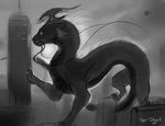  2015 aircraft chinese_dragon claws dragon feral helicopter horn macro male monochrome rhyu scalie sketch skyscapers solo 