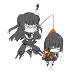  angry black_hair closed_eyes double_bun fishing_rod hanging kantai_collection light_cruiser_oni long_hair mori_(unknown.) multiple_girls sendai_(kantai_collection) shinkaisei-kan short_hair turret uniform 