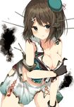  beret black_eyes blush breasts brown_hair burnt_clothes cleavage gloves hat kantai_collection large_breasts maya_(kantai_collection) md5_mismatch mini_hat miniskirt remodel_(kantai_collection) short_hair skirt solo yuui_hutabakirage 