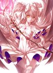  bow breasts choker cleavage_cutout dress gloves hair_bow kaname_madoka lain long_hair looking_at_viewer mahou_shoujo_madoka_magica pink_hair puffy_short_sleeves puffy_sleeves short_sleeves silver_hair small_breasts solo space thighhighs two_side_up ultimate_madoka very_long_hair white_dress white_gloves white_legwear yellow_eyes zettai_ryouiki 