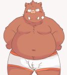  2015 96tning anthro belly blush boar bulge clothed clothing humanoid_hands male mammal moobs navel overweight overweight_male porcine simple_background solo topless tusks underwear 