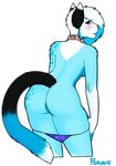  2015 anthro bell_collar blue_eyes blue_fur blush but clothing collar feline female fur mammal nude porin pussy smile solo thong 