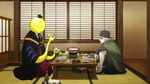  1boy animated animated_gif ansatsu_kyoushitsu character_request creature food koro-sensei red_eye_(ansatsu_kyoushitsu) robe tassel tentacle vest yellow_skin 