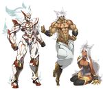  abs animal_ears boots breasts canine choker cleavage clothed clothing dark_skin female gloves group hair half-dressed human leggings legwear long_hair looking_at_viewer machine male mammal mecha mechanical muscles navel necklace pants plain_background robot standing topless white_hair wolf yellow_eyes 草薙芳_(artist) 