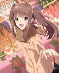  brown_hair christmas christmas_ornaments coat dutch_angle foreshortening green_eyes long_hair looking_at_viewer official_art okamoto_miyu open_mouth pointing scarf solo twintails wake_up_girls! wake_up_girls!_stage_no_tenshi 