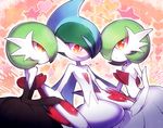  &lt;3 2015 ??????? abstract_background ambiguous_gender arm_blade blush dress dual_persona gallade gardevoir green_hair group hair humanoid long_skirt looking_at_another looking_down male mega_evolution mega_gallade mega_gardevoir mega_pokemon nintendo noni-nani pok&eacute;mon pokemon pokemon_(game) red_eyes shiny_pok&eacute;mon shiny_pokemon skirt smile video_games weapon 