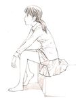  barefoot monochrome original school_uniform sketch solo traditional_media yoshitomi_akihito 